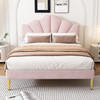 A luxurious and elegant design with velvet upholstery, golden accents, and a unique shell-shaped headboard, perfect for modern bedrooms.