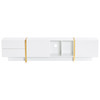 The product includes storage cabinets, adjustable shelves, and a cable management system.