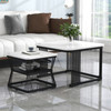 A set of 2 nesting coffee tables with marble-pattern tops and black metal frames, perfect for saving space and versatile use.