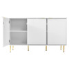 A bedside table with floral pattern, gold handles, and spacious storage compartments.