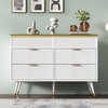 Stylish sideboard with 6 drawers, amber glass, and modern design.