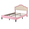Includes upholstered bed frame, adjustable headboard, wooden slats, and assembly tools.