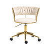 Velvet fabric, handwoven backrest, high-density foam, gold base, 5 casters.