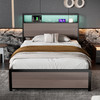 Durable Metal Bed with LED, USB Ports, and Storage Drawers，Grey