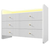 Modern fluted sideboard with drawers, shelves, and RGB LED lighting.