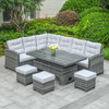 Set Includes:Right 3-Seater Sofa, Left Detachable 3-Seater Sofa, 3 Ottomans, Adjustable Lift Table