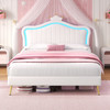 Upholstered Bed with LED Crown Headboard and PU Leather Frame