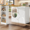 White 360° Rotating Bar Table with Storage Shelves and Kitchen Island