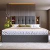 Modern Upholstered Double Bed with Wireless Charging & Hidden Storage