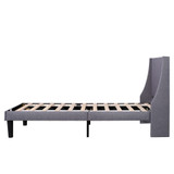 Single Bed Soft Linen Grey 3FT Upholstered Bed with Winged Headboard, Wood Slat Support