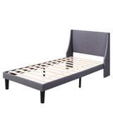 Single Bed Soft Linen Grey 3FT Upholstered Bed with Winged Headboard, Wood Slat Support