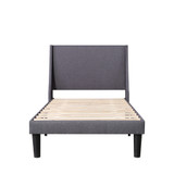 Single Bed Soft Linen Grey 3FT Upholstered Bed with Winged Headboard, Wood Slat Support