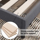Single Bed Soft Linen Grey 3FT Upholstered Bed with Winged Headboard, Wood Slat Support
