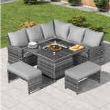 Abrihome 7 Seater Dining Set with  Fire Pit Table