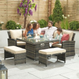 Abrihome 7 Seater Dining Set with  Fire Pit Table