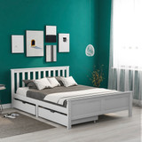 Abrihome Wooden Solid White Pine Storage Bed with Drawers Bed Furniture Frame for Adults, Kids, Teenagers 4ft6 Double (White 190x135cm)
