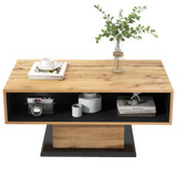 Abrihome Wood Grain Coffee Table With A Handleless Drawer, A Storage Compartment and Rear Storage Compartment, Double-sided Storage