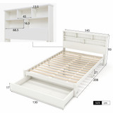 Abrihome Bed with Shelves, White Wooden Storage Bed, Underbed Drawer - 4ft6 Double (135 x 190 cm)