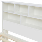 Details of Abrihome Bed with Shelves, White Wooden Storage Bed, Underbed Drawer
