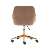 Abrihome New Velvet Fabric Material Adjustable Height Swivel Home Office Chair For Indoor Office With Gold Legs,Coffee Brown