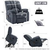 Abrihome Electric Power Lift Recliner Chair Sofa with Massage and Heat for Elderly 2 Side Pockets USB Ports Single Recliner Chairs for Living Room Overstuffed Fabric Reclining