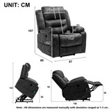 Abrihome Electric Power Lift Recliner Chair Sofa with Massage and Heat for Elderly 2 Side Pockets USB Ports Single Recliner Chairs for Living Room