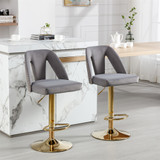 Abrihome Swivel Velvet Bar Stools Set of 2 with Comfortable M-shaped and Riveted Back for Dining Room Pub Kitchen Island, Grey