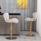 Abrihome Set of 2 Swivel Velvet Bar Stools with Double Layer Cushion for Kitchen Island, Cafe, Bar Counter, Dining Room, Beige