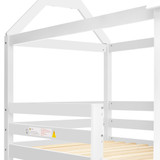Abrihome Bunk Bed, Children Cabin Bed, Single Bed for Kids, Twin Sleeper, Solid Pine Wood, 3FT -White