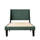 Abrihome Single Bed Velvet Dark Green 3FT Upholstered Bed with Winged Headboard