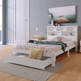 Details of Abrihome Bed with Shelves, White Wooden Storage Bed