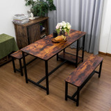 Abrihome Brown 3-Piece Dining Table and Bench Set with Storage Space