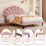 This bed frame combines soft suede, adjustable petal back and sturdy wooden frame for easy cleaning
