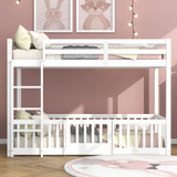 This 3FT children's bunk bed features solid wood construction, space-saving design, safety railings with a door, and a sturdy, fun, and practical structure.