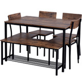 This dining table and chair set consists of 4 chairs, a dining table and a bench