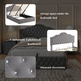 This bed features a diamond-decorated headboard, a comfortable backrest, and a hydraulic lift storage function for added practicality.
