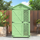 Weatherproof outdoor storage shed made of durable fir wood with ample shelving and easy assembly.