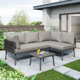 A modern, weather-resistant L-shaped outdoor sofa set with plush cushions, perfect for comfort and style in any outdoor space.