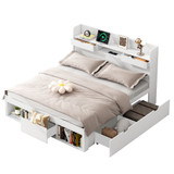 This set includes a double bed with USB ports, storage drawers, and a cabinet for added convenience.