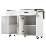 Made of MDF and wood, with adjustable shelves, drawers, and wheels.