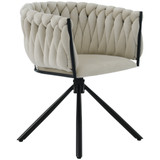 Velvet dining chair with 360° swivel, ergonomic design, and steel frame.