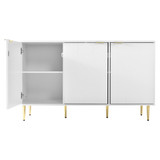 A bedside table with floral pattern, gold handles, and spacious storage compartments.