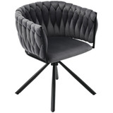 A velvet swivel dining chair with an ergonomic backrest, high-density foam seat, and a sturdy steel frame.