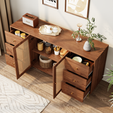Mid-century modern with retro rattan accents.