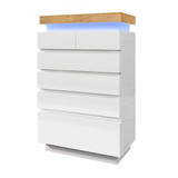 A chest of drawers with 2 doors, 3 drawers, and LED lighting.