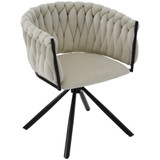 Velvet fabric, high-density foam padding, metal frame, swivel base.