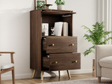 Breathable rattan storage sideboard with drawers and flip door.