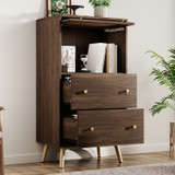 Breathable rattan storage sideboard with drawers and flip door.