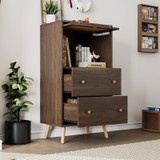 Breathable rattan storage sideboard with drawers and flip door.
