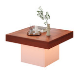 Particleboard frame, LED light strip, and metal leg.